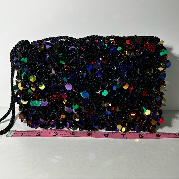 DELILL Bronze Multicolor Sequin Beaded Hand Made Clutch Handbag Purse Vintage - Picture 2 of 7